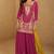 Rani pink embroidery, sequins, mirror & hand work chinnon straight palazzo suit-free size stitching (size upto 42")