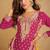 Rani pink embroidery, sequins, mirror & hand work chinnon straight palazzo suit-free size stitching (size upto 42")