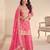 Pink embroidery, sequins, mirror & hand work chinnon straight palazzo suit-free size stitching (size upto 42")