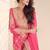 Pink embroidery, sequins, mirror & hand work chinnon straight palazzo suit-free size stitching (size upto 42")