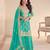 Turquoise blue embroidery, sequins, mirror & hand work chinnon straight palazzo suit-free size stitching (size upto 42")