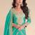 Turquoise blue embroidery, sequins, mirror & hand work chinnon straight palazzo suit-free size stitching (size upto 42")