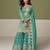 Turquoise embroidery, mirror & hand work simar silk straight short sharara suit-free size stitching (size upto 42")
