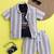 Beige organic cotton woven striped shirt and short set with solid tshirt