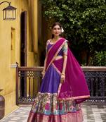 Purple Poly Chanderi With Kalamkari Printed With Zari Weaving Work South Style Lehenga choli