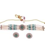 Delightful pearl round and flower shape silver plated collar necklace set for women and girls