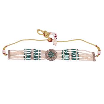 pearl & green stone silver plated floral choker set 2