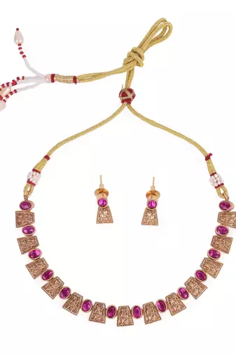 Ethnic rajwadi gold plated choker necklace set with maangtikka for women and girls
