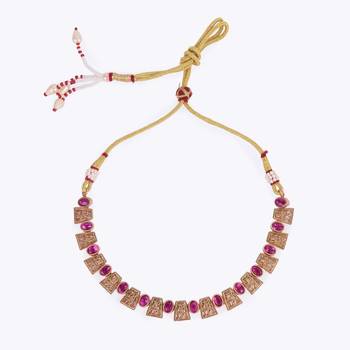 rajwadi gold plated pink stone choker set with maangtikka 3