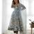 Sky blue floral print pure organza silk stitched anarkali style suit with pants & dupatt