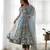 Sky blue floral print pure organza silk stitched anarkali style suit with pants & dupatt