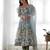 Sky blue floral print pure organza silk stitched anarkali style suit with pants & dupatt