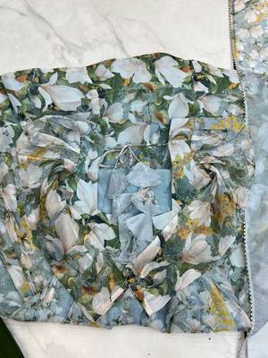 Sky blue floral print pure organza silk stitched anarkali style suit with pants & dupatt 6