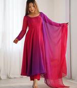 Darkpink ombre pure faux georgette fully stitched anarkali gown style suit with pants & dupatta