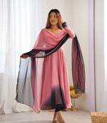Onionpink ombre pure faux georgette fully stitched anarkali gown style suit with pants & dupatta