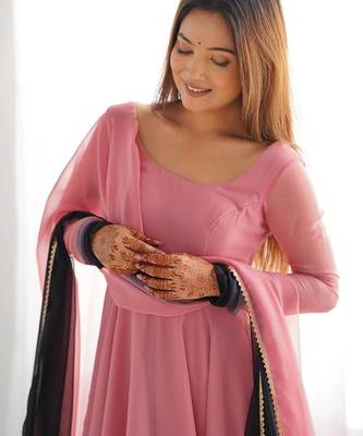 Onionpink ombre pure faux georgette fully stitched anarkali gown style suit with pants & dupatta 6