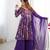 Purple floral print pure romansilk chanderi stitched kediya kurta with palazzo pants & dupatta