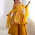 Yellow floral print pure romansilk chanderi stitched kediya kurta with palazzo pants & dupatta