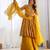 Yellow floral print pure romansilk chanderi stitched kediya kurta with palazzo pants & dupatta