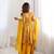 Yellow floral print pure romansilk chanderi stitched kediya kurta with palazzo pants & dupatta