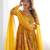 Yellow floral print pure romansilk chanderi stitched kediya kurta with palazzo pants & dupatta