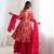 Pink floral print pure romansilk chanderi stitched kediya kurta with palazzo pants & dupatta