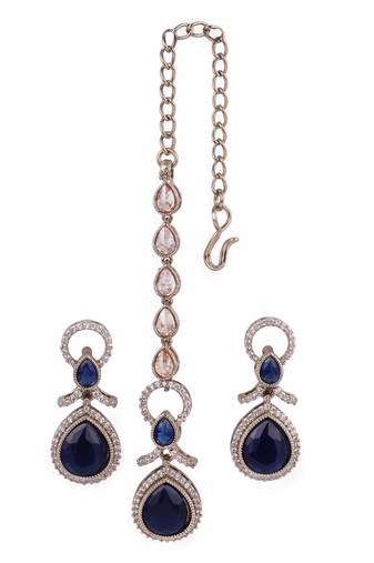 Appealing round and oval shape gold plated dangle earring with maangtikka for women and girls