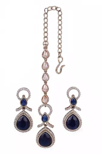 Appealing round and oval shape gold plated dangle earring with maangtikka for women and girls