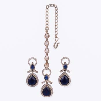 Appealing round and oval shape gold plated dangle earring with maangtikka for women and girls 2