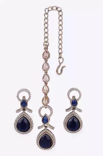 Appealing round and oval shape gold plated dangle earring with maangtikka for women and girls
