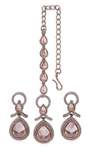 Creative round and oval shape gold plated dangle earring with maangtikka for women and girls