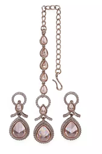 Creative round and oval shape gold plated dangle earring with maangtikka for women and girls