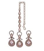 Creative round and oval shape gold plated dangle earring with maangtikka for women and girls