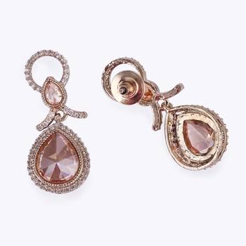 Creative round and oval shape gold plated dangle earring with maangtikka for women and girls 3