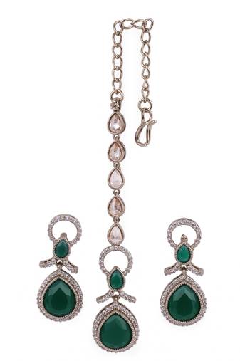 Charming round and oval shape gold plated dangle earring with maangtikka for women and girls