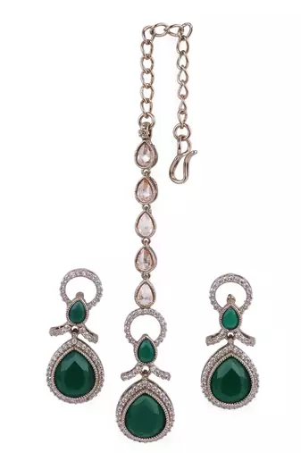 Charming round and oval shape gold plated dangle earring with maangtikka for women and girls