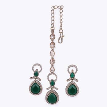 Charming round and oval shape gold plated dangle earring with maangtikka for women and girls 2