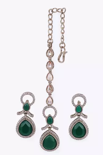 Charming round and oval shape gold plated dangle earring with maangtikka for women and girls