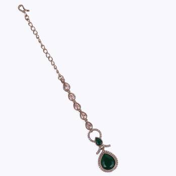 Charming round and oval shape gold plated dangle earring with maangtikka for women and girls 4