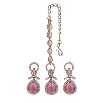 Astonish round and oval shape gold plated dangle earring with maangtikka for women and girls 1