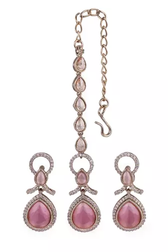 Astonish round and oval shape gold plated dangle earring with maangtikka for women and girls