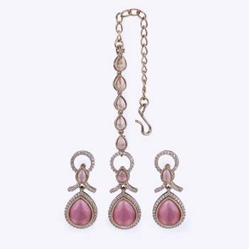 Astonish round and oval shape gold plated dangle earring with maangtikka for women and girls 2