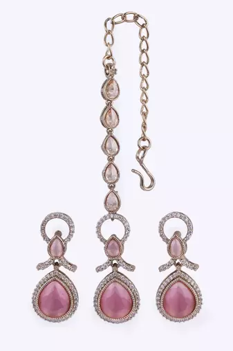 Astonish round and oval shape gold plated dangle earring with maangtikka for women and girls