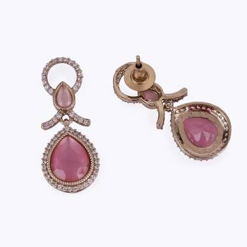 Astonish round and oval shape gold plated dangle earring with maangtikka for women and girls 3