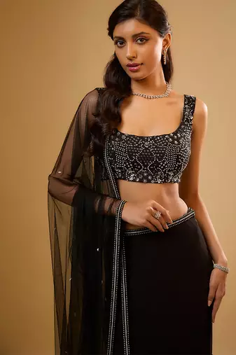 Black Sequin embroidered Georgette Lehenga