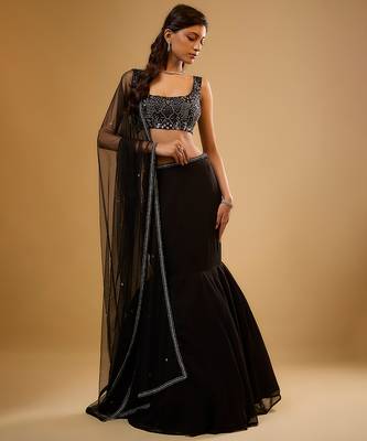 Black Sequin embroidered Georgette Lehenga 5