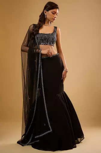 Black Sequin embroidered Georgette Lehenga