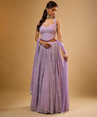 Purple Sequin embroidered Georgette Lehenga 1