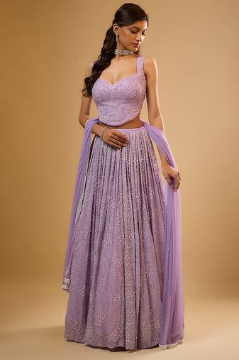Purple Sequin embroidered Georgette Lehenga
