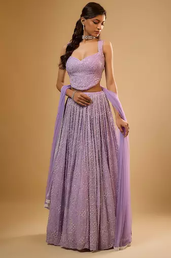 Purple Sequin embroidered Georgette Lehenga